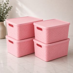 Kit 4 Cestos Organizadores Multiuso Rattan 7L Com Tampa Colorido
