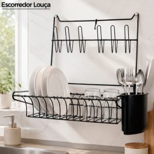 Escorredor Louça Suspenso Parede Dobravel Resistente Retrátil Pratos Copos Porta Talher
