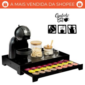Organizador Cantinho do Café com Gaveta 40 Cápsulas MDF Premium para Dolce Gusto e 3 Corações