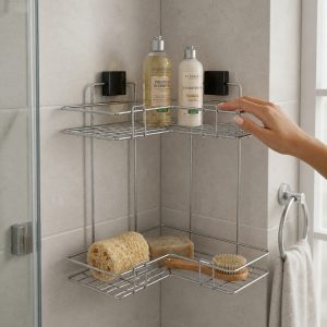 Suporte Porta Shampoo Sabonete Temperos Produtos limpeza Canto Aço Parede Metal Esponja Banho Banheiro