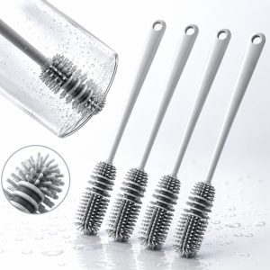 Kit 2/4 Escovas Lava Garrafa de Silicone – Limpa Copos e Garrafas Onde a Esponja Não Alcança