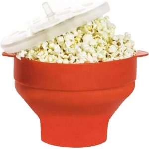 Pipoqueira Kit Cozinha – Balde de Pipoca para Micro-ondas sem Óleo, Silicone com Tampa, Livre de BPA