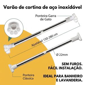 Cortina de Banheiro Varão de Cortina E Quarto Sem Furo Ajustável Pressão 70-120 90-160 110-200 150-280cm