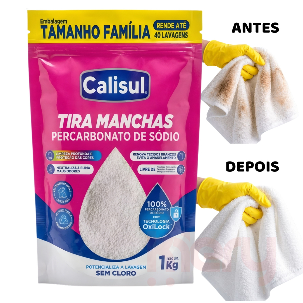 Tira Manchas Percarbonato de Sódio Puro Alvejante Roupas Brancas e Coloridas Calisul