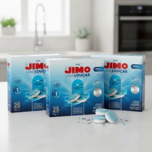 Kit 3 Lava-Louças Jimo Concentrado Multicamadas 25 Unidades Cada – Poder de Limpeza e Brilho Profundo