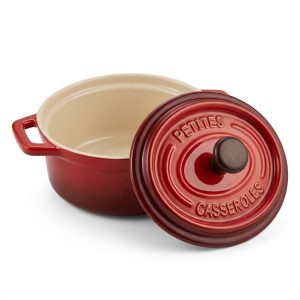 Mini Caçarola Porcelana Com Tampa 150ml Panelinha Molheira Travessa Forno Mesa Posta Vermelha