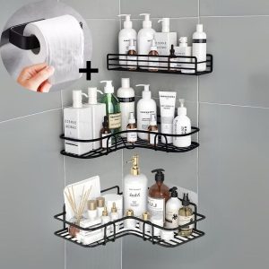 Conjunto Prateleiras para Banheiro com Suporte Organizador Autoadesivo - Porta Shampoo, Sabonete, Papel
