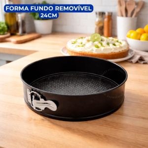 Kit 1 ou 2 Formas Assadeira 24cm Com Fundo Removível Antiaderente Bolos Tortas Condução De Calor