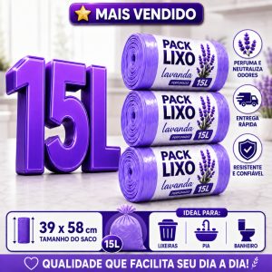 Saco de Lixo Lavanda 15 Litros Perfumado Cheiroso Resistente Anti Insetos Anti Odor Mau Cheiro