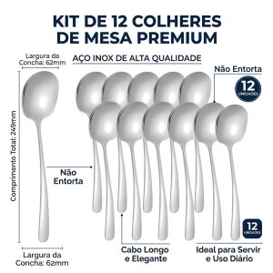 Kit Colheres de Servir em Aço Inox (25cm) - Diversas Quantidades