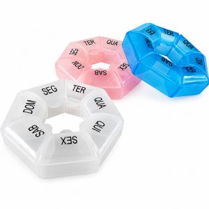 Kit 2 Porta Comprimidos Semanal 7 Dias Organizador Remédios Pílulas Medicamentos Circular