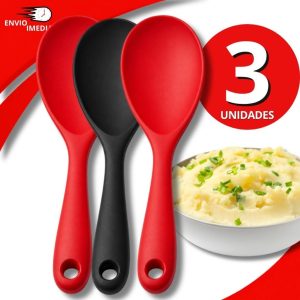 Jogo 3 Colher Cabo Curto Silicone Para Refeições Arroz Restaurante Lanchonete Buffet Casa Utensilio C