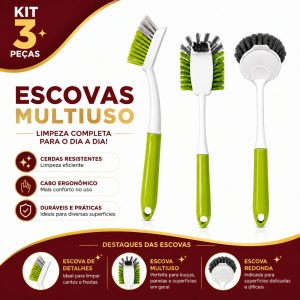 Conjunto de Escovas de Limpeza 3 ou 1 Multiuso Cozinha Banheiro Azulejo Pia Cantos Escova Multiuso67 Redonda66 Canto68