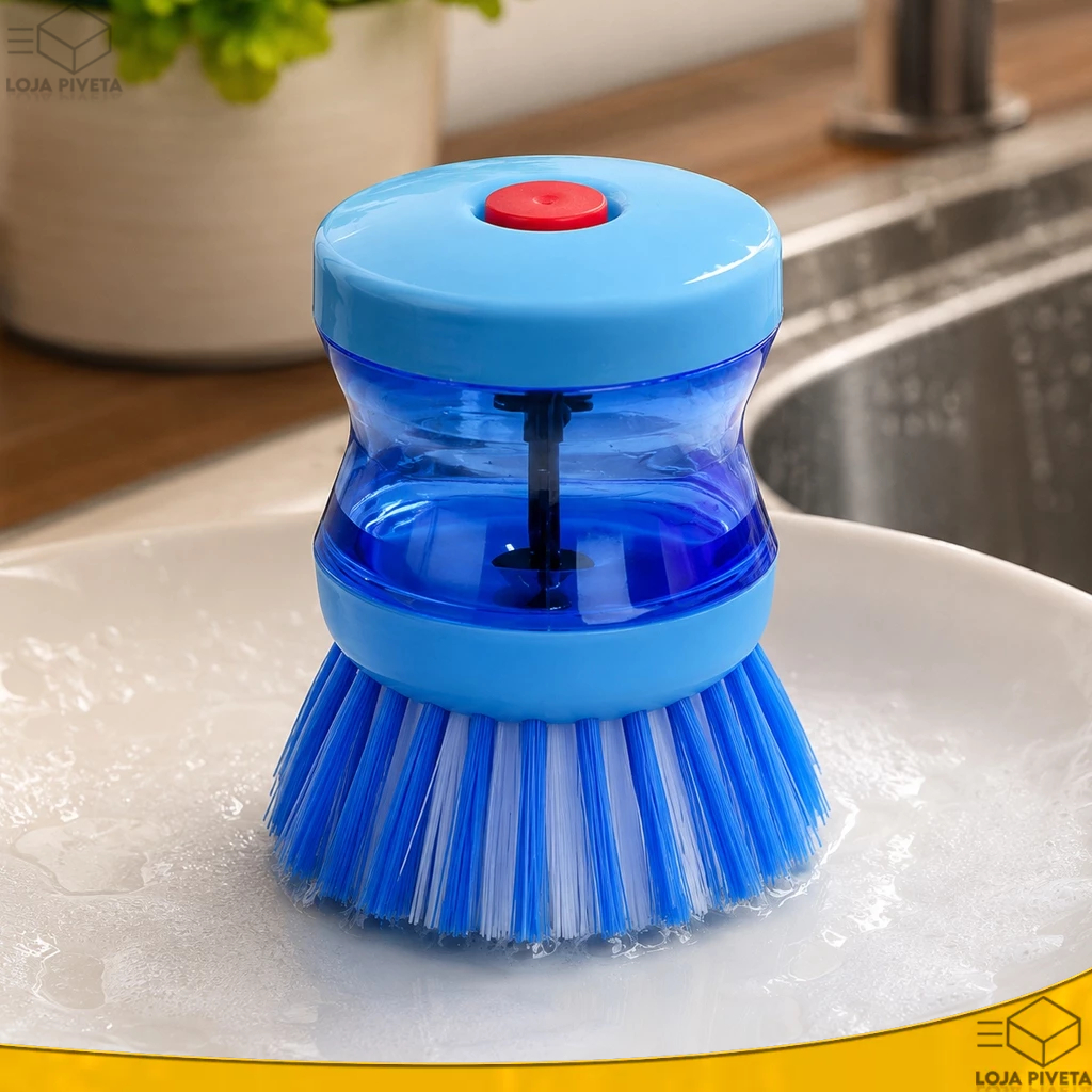 Escova de Mão Compacta Com Porta Detergente Reservatório 75ml Lavar Louça Limpeza de Pratos