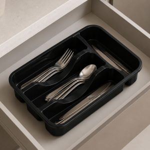 Organizador de Gavetas Porta Talheres Plástico Preto