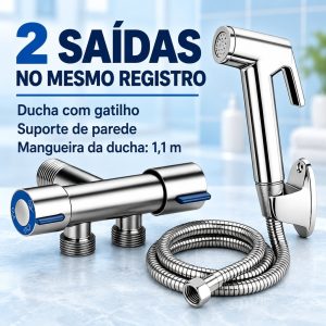 Ducha Higiênica Cromada Com Registro Dupla Saída De Água Multifuncional Prático