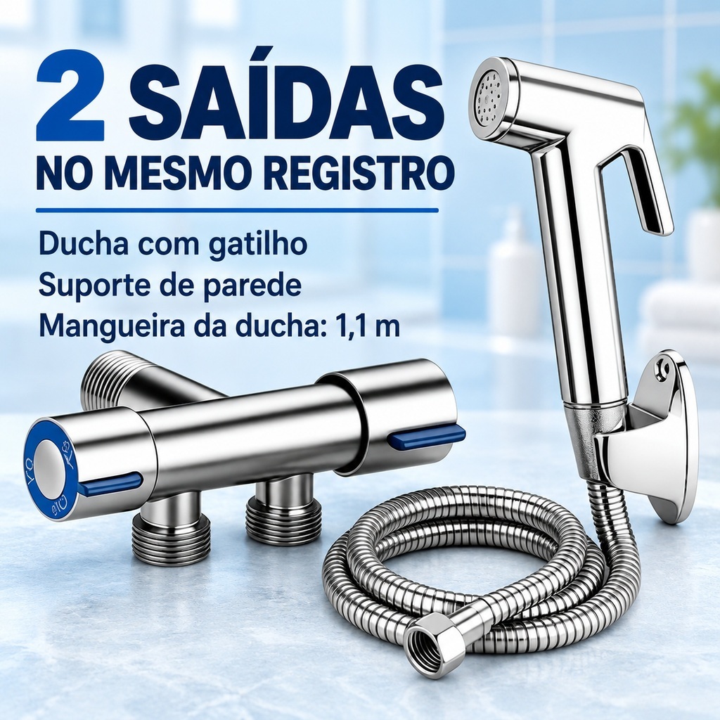 Ducha Higiênica Cromada Com Registro Dupla Saída De Água Multifuncional Prático