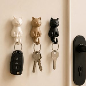 Kit Gancho de Parede Gato Porta Chaves Decorativo Acessório