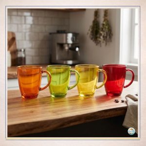 Kit 2 Canecas de Vidro 350ml Coloridas Jogo Conjunto Xícara Vidro Luxo para Café Chá Bebidas com Alça