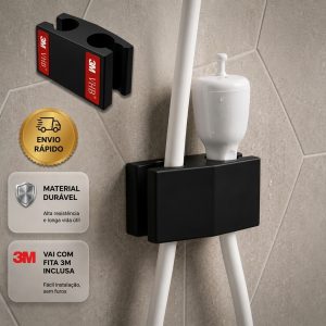 Suporte Duplo para Mangueirinha Chuveirinho Ducha de Banheiro Adesivo Universal Fita Dupla Face
