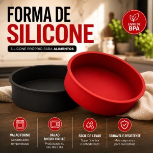 Forma Redonda de Silicone para Bolo Pudim Torta Pão Forma Antiaderente 24cm ou 16,5cm Airfryer