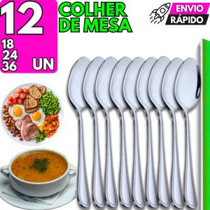 Jogo Colheres de Sopa Aço Inox Casa Churrascaria Pizzaria Lanchonete Buffet Culinária Restaurante