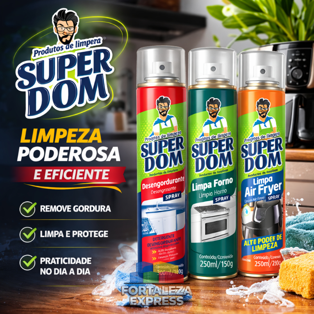 Kit Spray Limpeza Cozinha Super Dom Limpa Air Fryer + Limpa Forno + Desengordurante Alto Poder de Limpeza