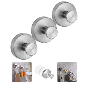 Kit 3 Gancho Inox Fosco Com Ventosa Sem Furo Banheiro Cozinha