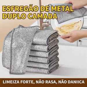 Pano de Limpeza em Malha Metálica 20x20cm Multiuso para Cozinha, Panelas e Fogão, Remove Gordura, Lavável e Reutilizável