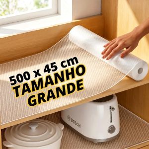 Forro Antiderrapante 45CM x 5M | Para Gaveta, Geladeira e Guarda‑Roupas, Transparente, Evita Deslizamento em Superfícies
