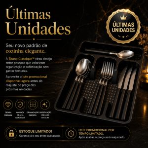 Conjunto Talheres Preto 17 Peças com Porta Talher Organizador Premium Ébano Classique™