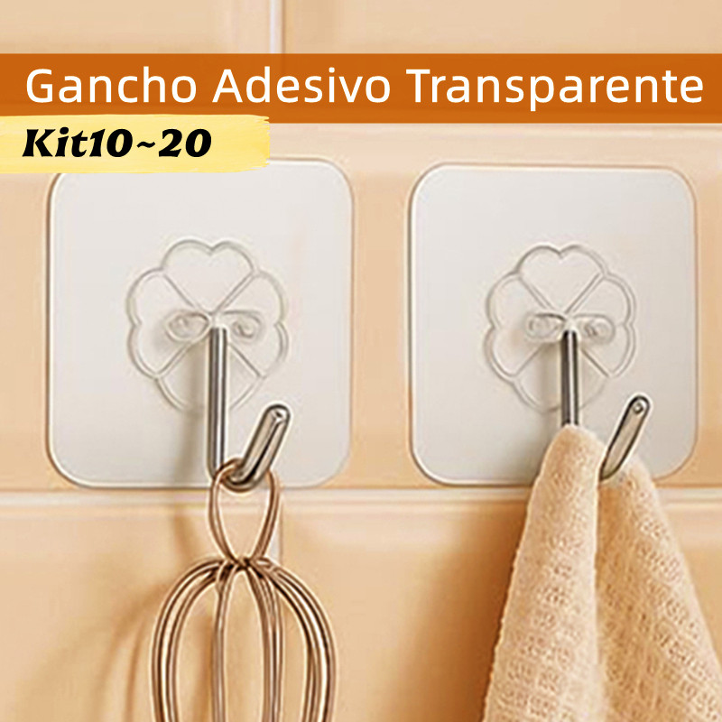 Kit Gancho Adesivo Transparente Parede Cozinha Banheiro Sem Furos Reforçado