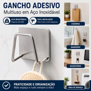Gancho Aço Inox Com Adesivo Para Esponja Cozinha  Parede e Banheiro Multifuncional Sem Furar Parede