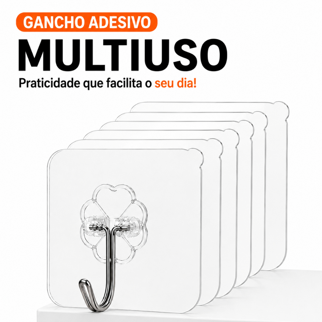 kit 20 | 10 | 05, Gancho Adesivo de Parede Cozinha Banheiro Transparente Multiuso Autocolante Impermeável