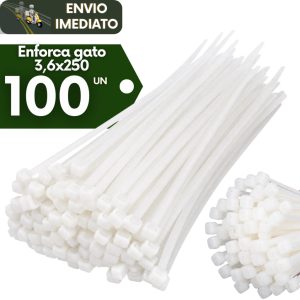 Kit 100 Abraçadeira de Nylon Branca Enforca Gato 3,6X250MM Organizador Resistencia Durabilidade