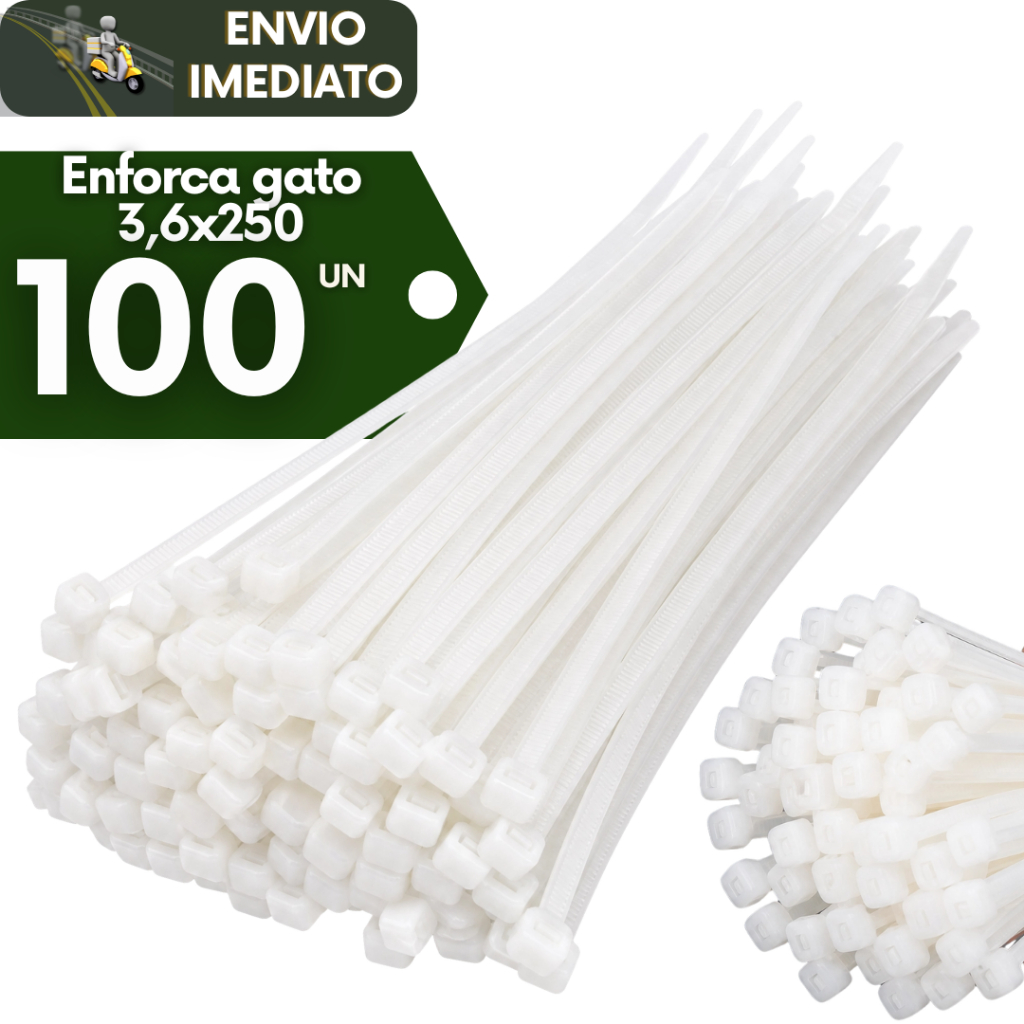 Kit 100 Abraçadeira de Nylon Branca Enforca Gato 3,6X250MM Organizador Resistencia Durabilidade
