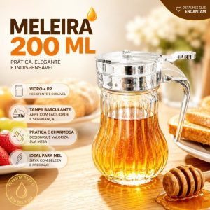 Meleira De Vidro Com Alça 200ml Porta Mel Dosador Mesa Posta Cozinha Café Da Manhã Pronta Entrega Já