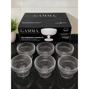 Jogo 6 Taças De Vidro Sobremesa Canelada 257ml Cameratta Kit Potes Para Sorvete Mousse Pudim