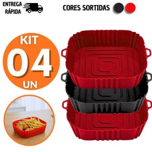 Kit Formas Silicone Air Fryer Quadrada 21x4,5Cm Antiaderente Assadeira Forma Facilidade Lavável Multiuso Utilidades