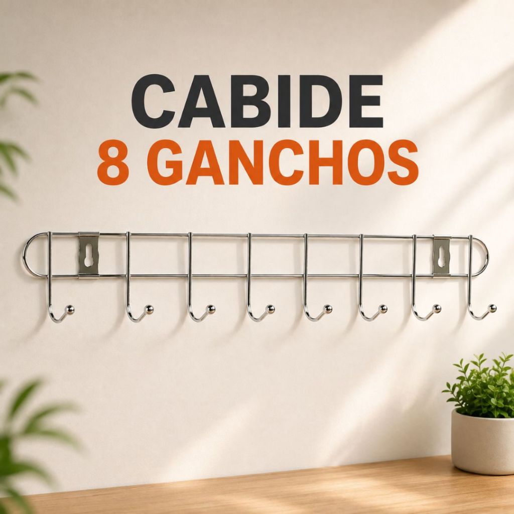 Cabide de Parede Multiuso 8 Ganchos Organizador em Aço para Pendurar Cintos Sutiãs Bolsas Roupas e Toalhas