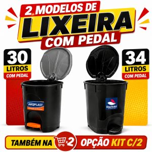 Lixeira com Pedal 30L e 34L Rischioto/Aroplast – Tampa Basculante – Unidade ou Kit C/2
