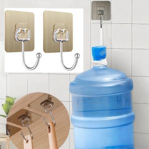 8 Peças Ganchos Adesivo Pegajoso Haste Ganchos com Acabamento Metálico Armário Cozinha Parede Banheiro