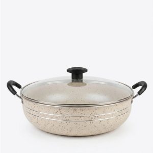 Panela Grande Frigideira Wok Silver Lines Antiaderente com alças + Tampa.