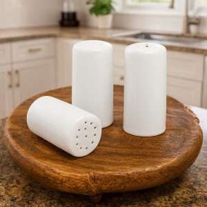 Kit 3 Peças Porta-Tempero Porcelana Branca Saleiro Pimenteiro Paliteiro Cozinha e Decoração