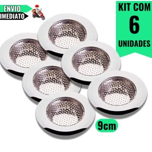 Kit com 6 Ralos de Pia em Aço Inox 9cm – Eficiência e Resistente para Cuba em Ambientes Comerciais e Residenciais