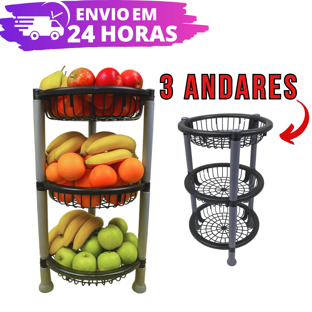 Fruteira Organizador De Chão REFORÇADO De Plástico Multiuso 3 andares Organizador Empilhável