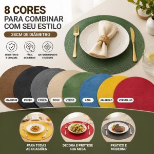Jogo Americano Redondo 38cm Trançado, Sousplat Durável Multicores Decoração Mesa Posta
