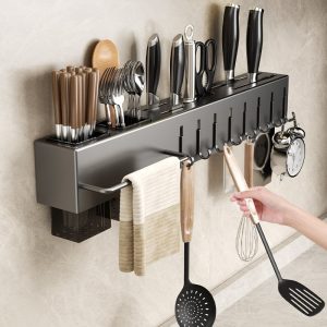 Organizador De Cozinha Parede Com Ganchos Porta Facas Talheres Utensílios Barra Multiuso