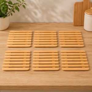 Kit 6 Suporte de panela bambu Descanso mesa panela quente quadrado 17x17cm cozinha