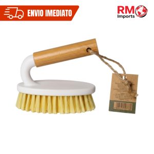 Escova de Limpeza Multiuso com Cabo de Bambu Cerdas Firmes Cozinha Banheiro